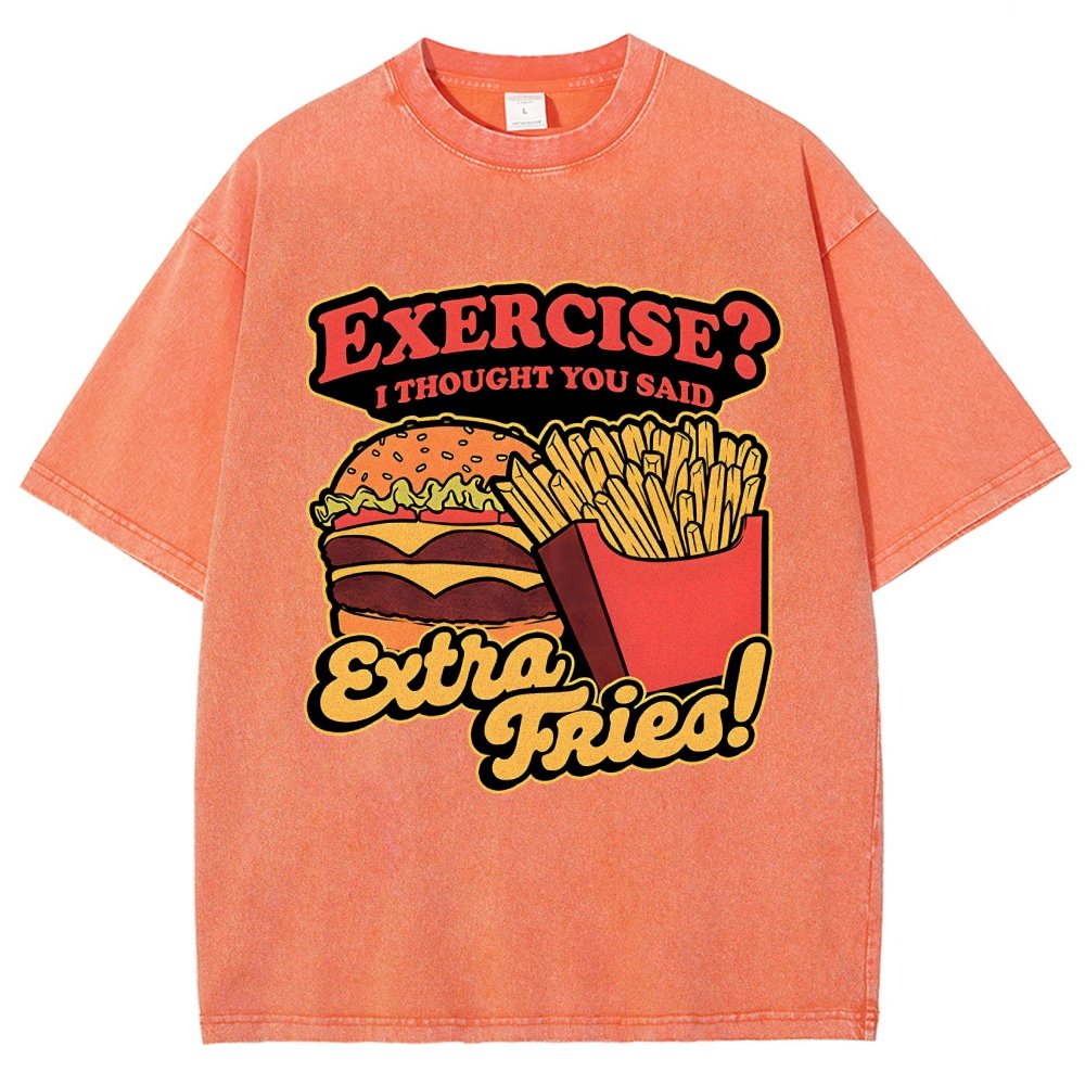 Burger Fries Exercise Vintage Distressed T-shirt