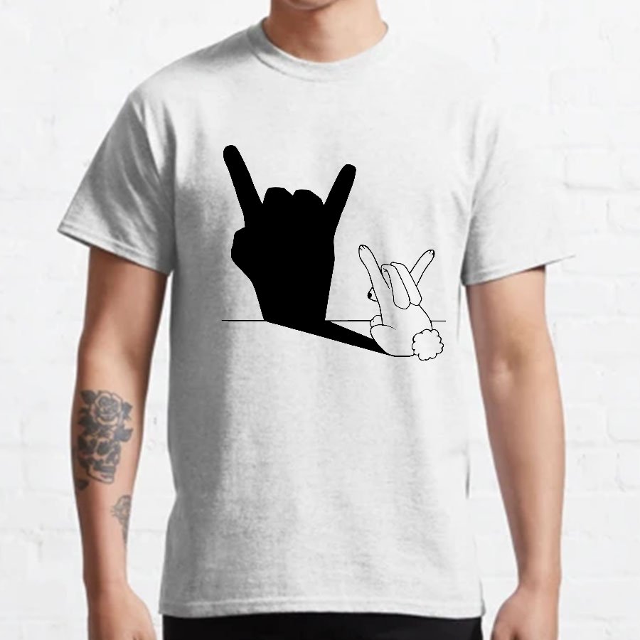 Rabbit Rock and Roll Hand Shadow Meme Style Unisex Gamer Movie Music T-Shirt