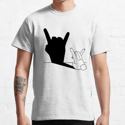 Rabbit Rock and Roll Hand Shadow Meme Style Unisex Gamer Movie Music T-Shirt