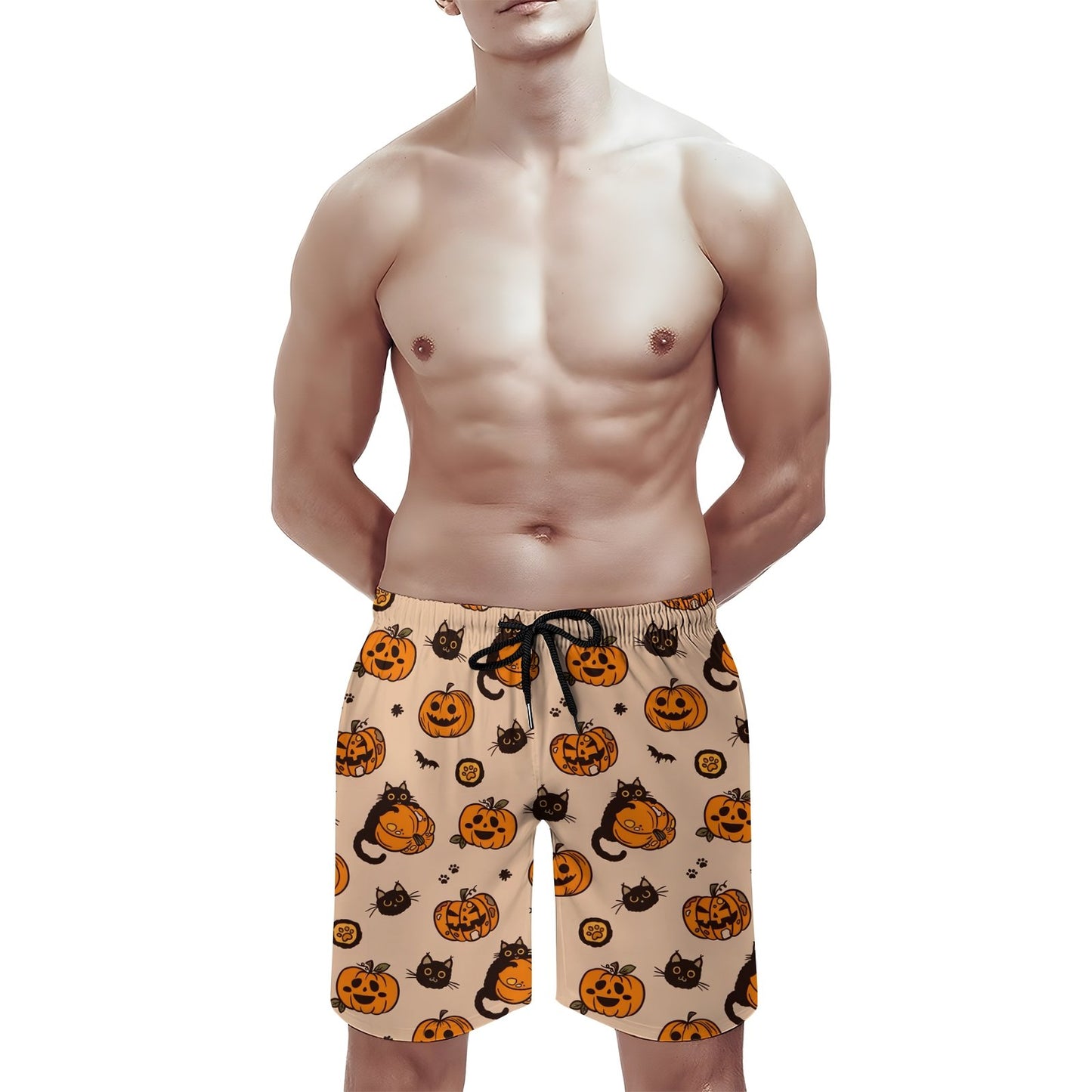 Pumpkin Black Cat Halloween Geek Shorts