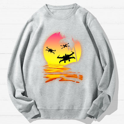 Fighter Planes And Sunset Geek Cotton Sweatshirt