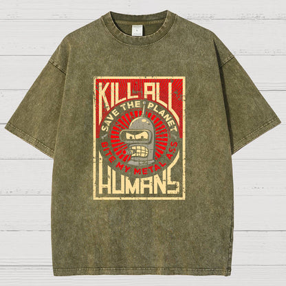 Save The Earth And Kill All Humans Nerdy Vintage Distressed T-shirt