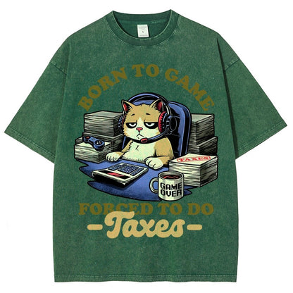 Cat Gamer Taxes Vintage Distressed T-shirt
