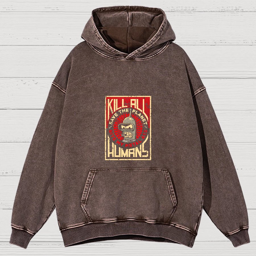 Save The Earth And Kill All Humans Vintage Distressed Hoodie
