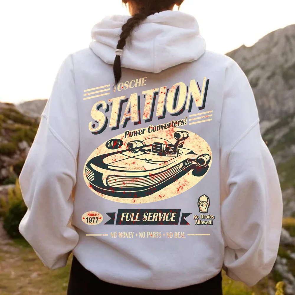Classic Printed Back Cotton Hoodie with a Fictitious Location Design
