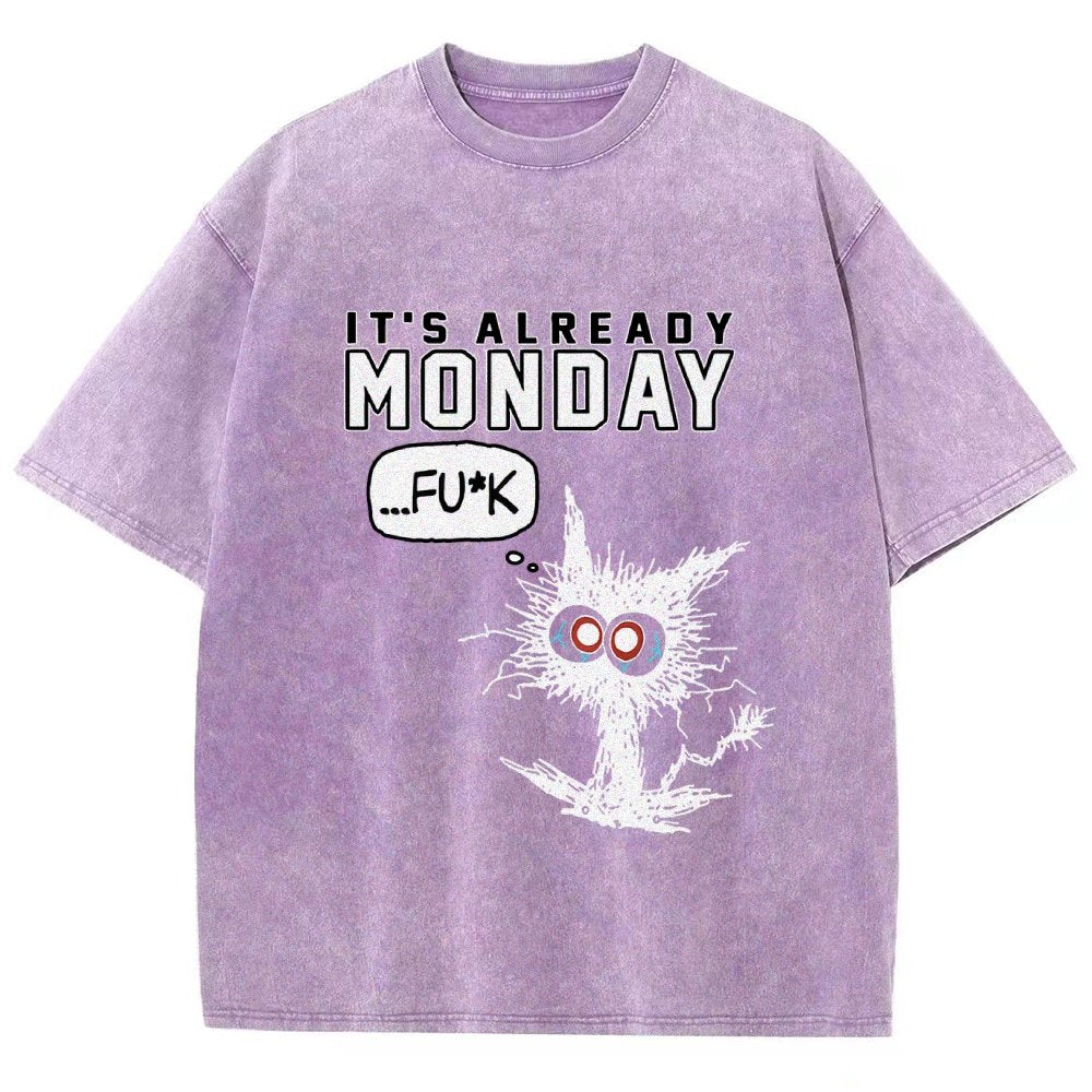 Monday Funny Cat Vintage Distressed T-shirt