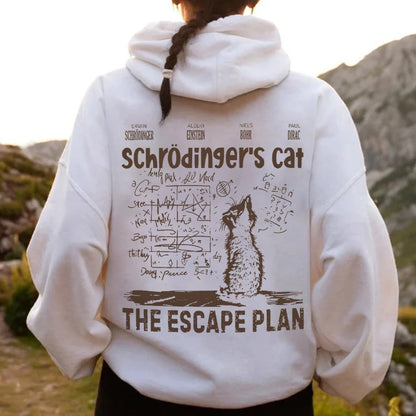 Schrodinger's Cat Escape Plan Interesting Physics Science Printed Back Cotton Hoodie