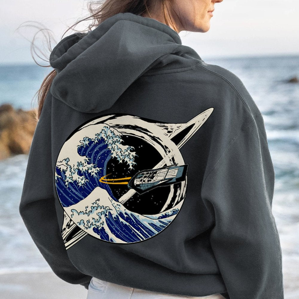 Interstellar Kanagawa Wave Printed Back Cotton Hoodie