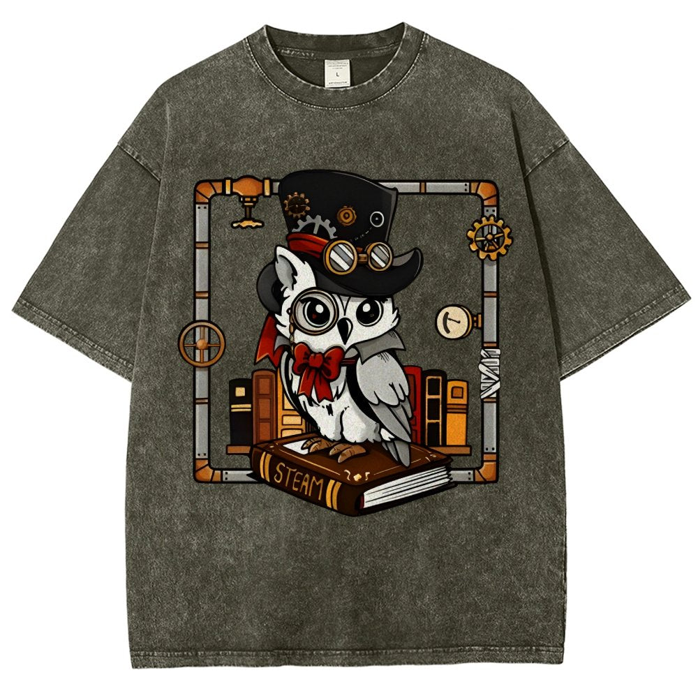 Steampunk Owl Vintage Distressed T-shirt