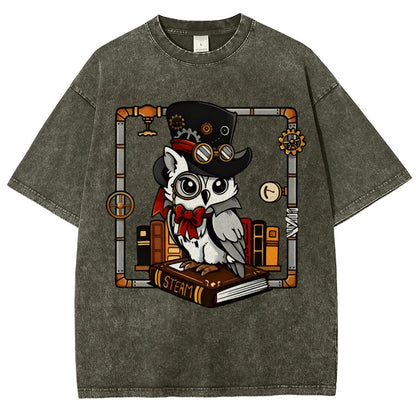 Steampunk Owl Vintage Distressed T-shirt