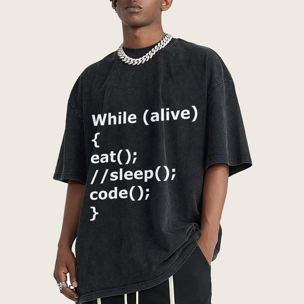 While Alive Eat No Sleep Code Vintage Distressed T-shirt