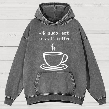 Sudo Apt-Get Install Coffee Vintage Distressed Hoodie