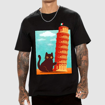 Purrfectly Tilted Funny Cat Geek T-Shirt