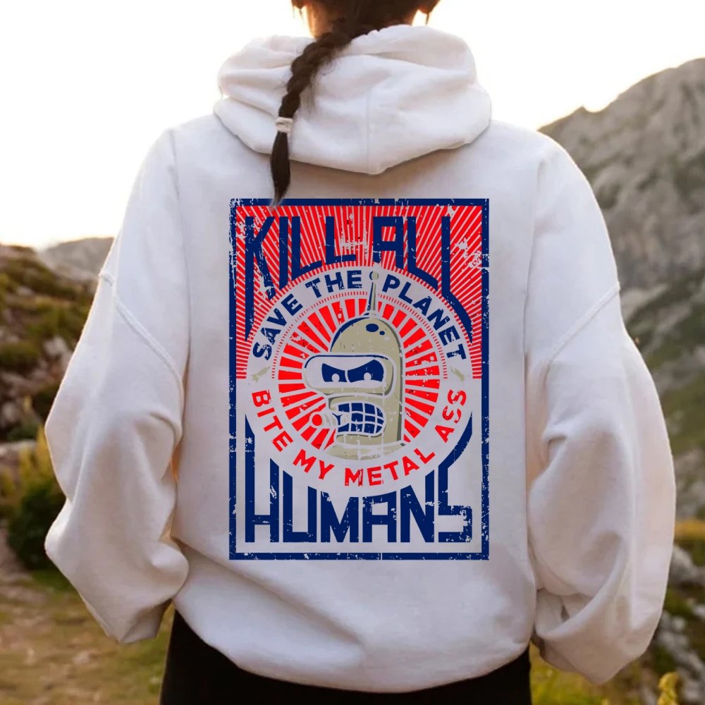 Save The Planet Kill All Humans Geek Printed Back Cotton Hoodie