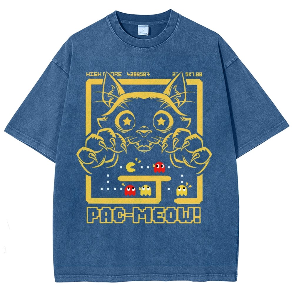 Vintage Game Cat Attack Pac Meow Vintage Distressed T-shirt