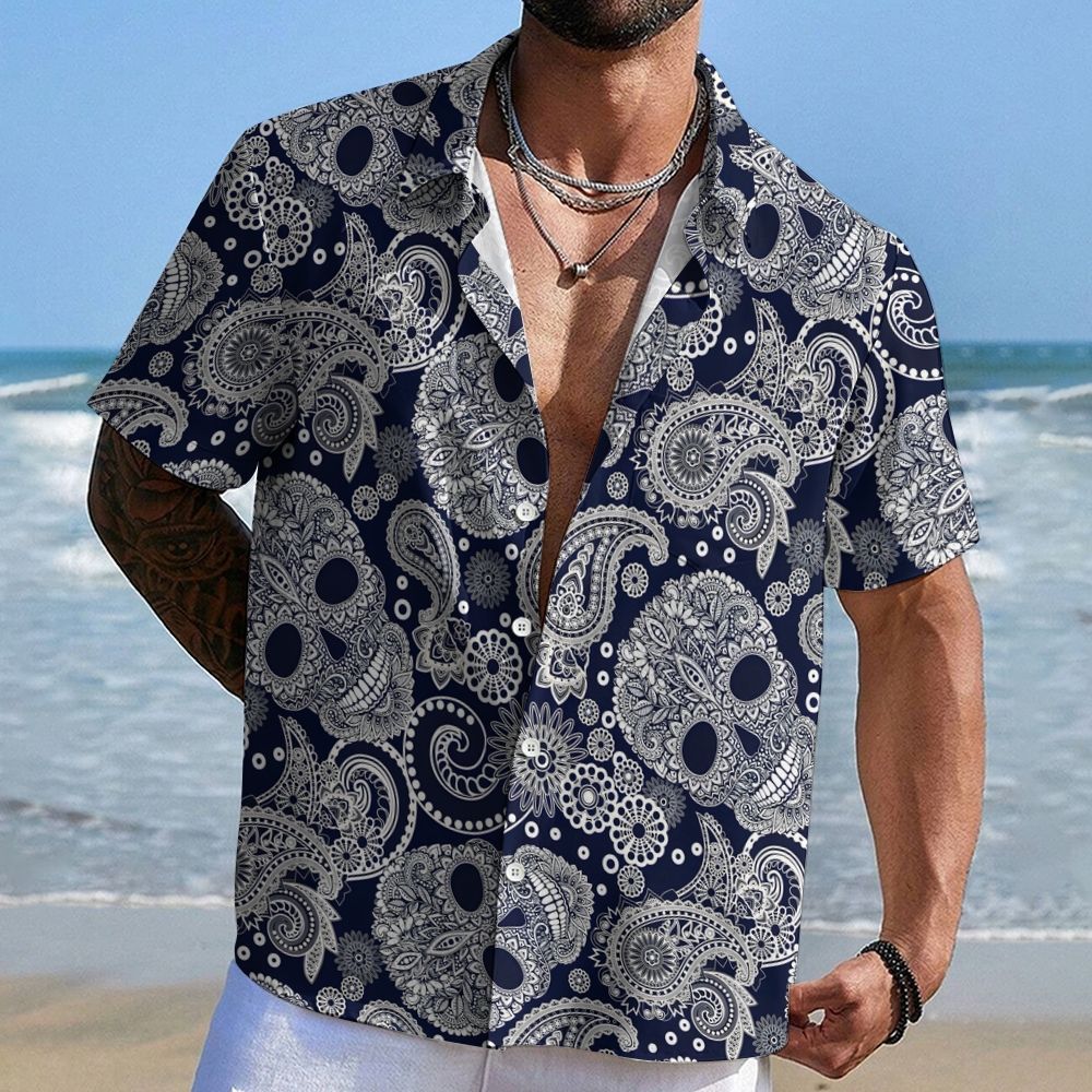 Paisley Skull Art Print Geek Hawaiian Shirt