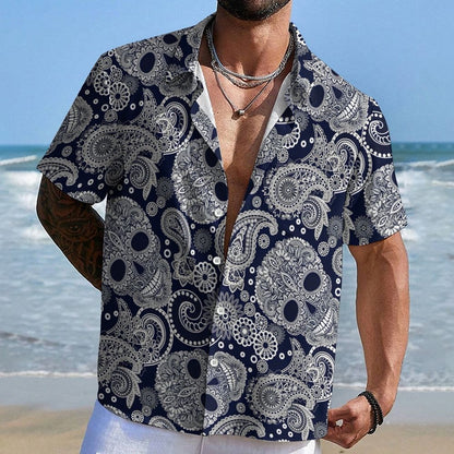 Paisley Skull Art Print Geek Hawaiian Shirt