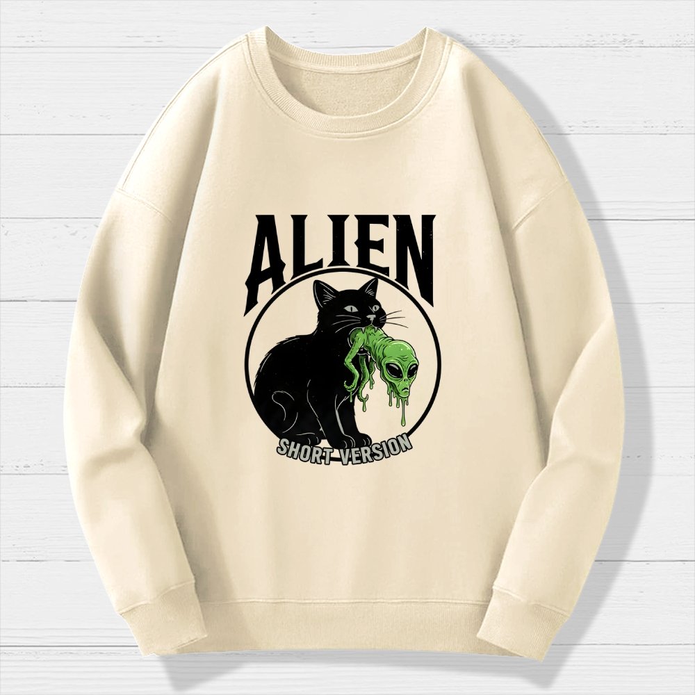 Black Cat Eating Alien Geek Cotton Sweatshirt