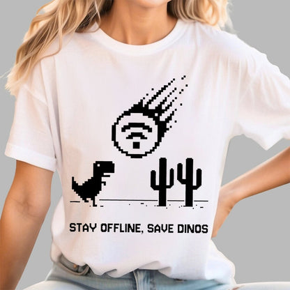 Stay Offline, Save dinos Geek T-Shirt