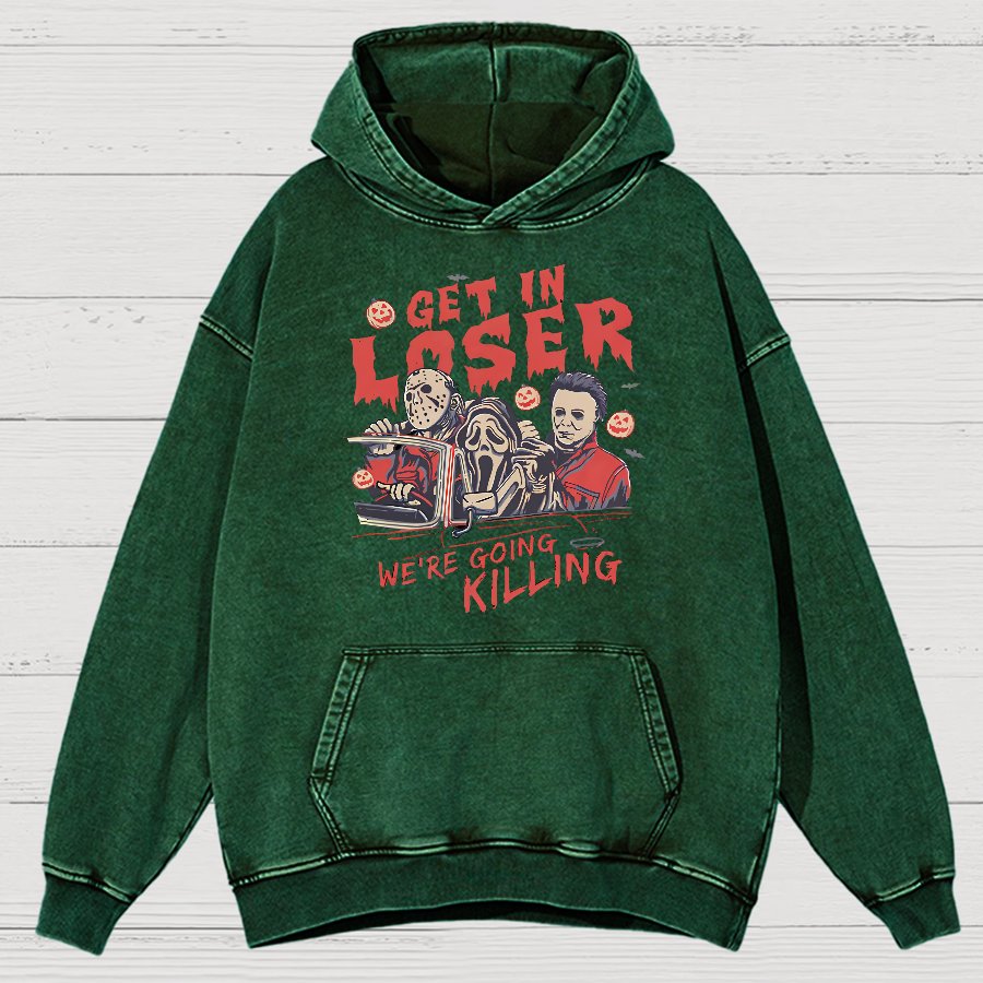 Get In Loser Halloween Vintage Distressed Hoodie