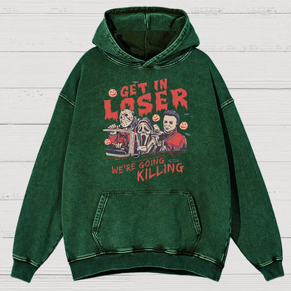 Get In Loser Halloween Vintage Distressed Hoodie