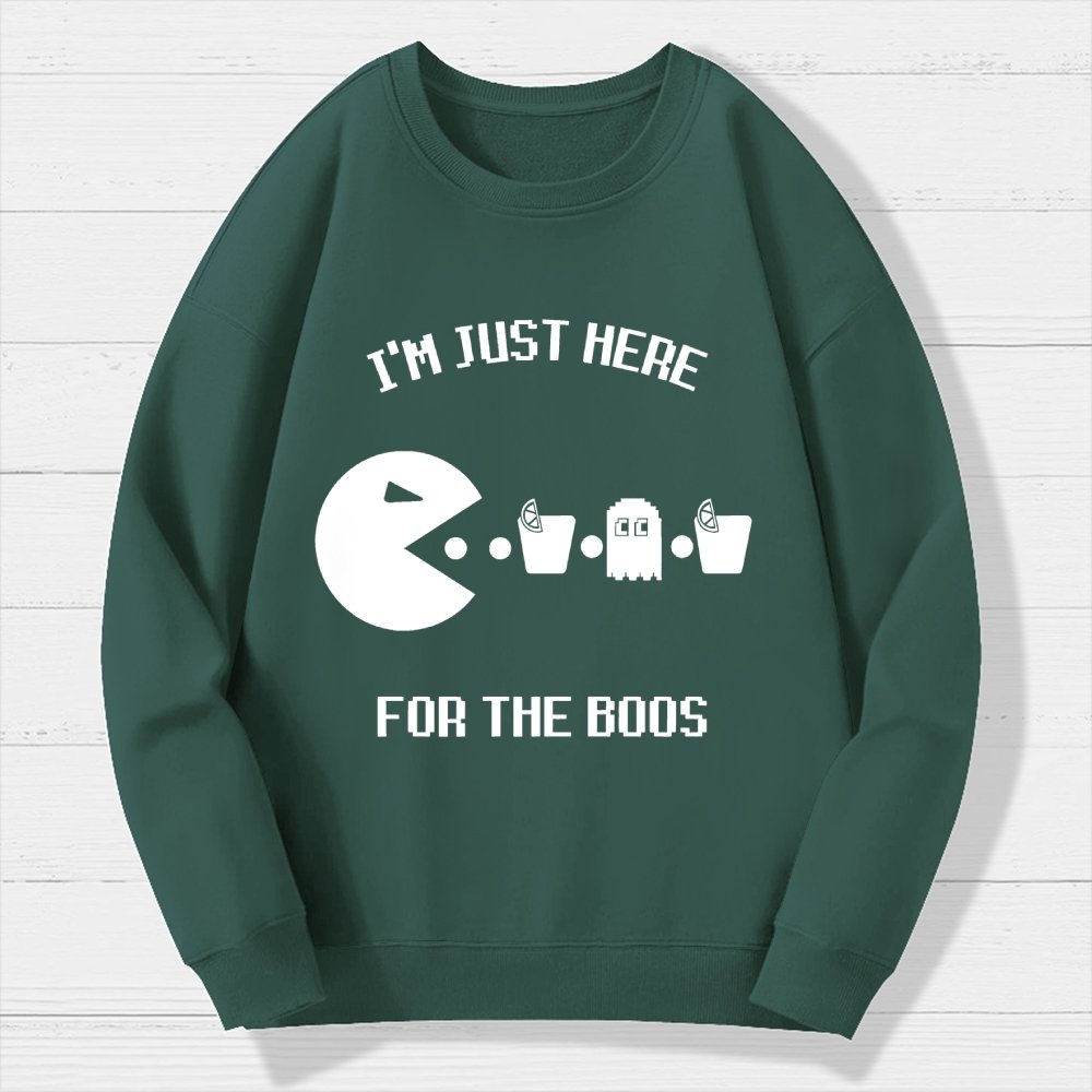 Here For The Boos Ghost Arcade Nerdy Halloween Geek Cotton Sweatshirt