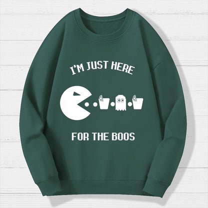 Here For The Boos Ghost Arcade Nerdy Halloween Geek Cotton Sweatshirt