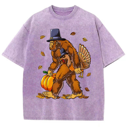 Turkey Pumpkin Thanksgiving Sasquatch Vintage Distressed T-shirt