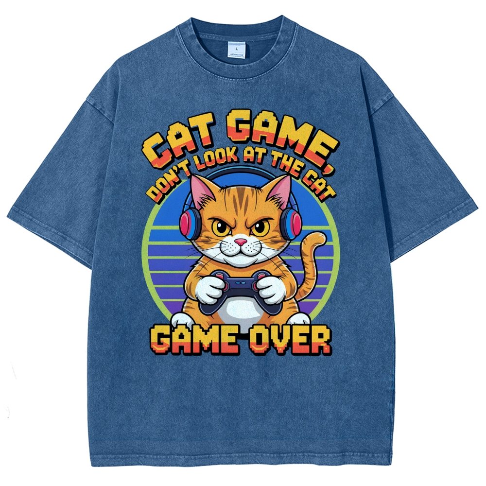 Funny Cat Game-Game Over Vintage Distressed T-shirt