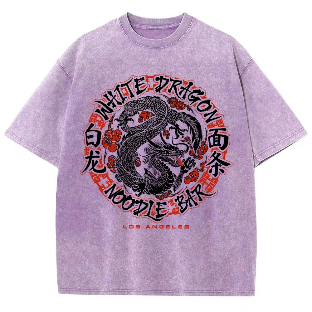 White Dragon Noodle Bar Oversized Vintage Distressed T-shirt