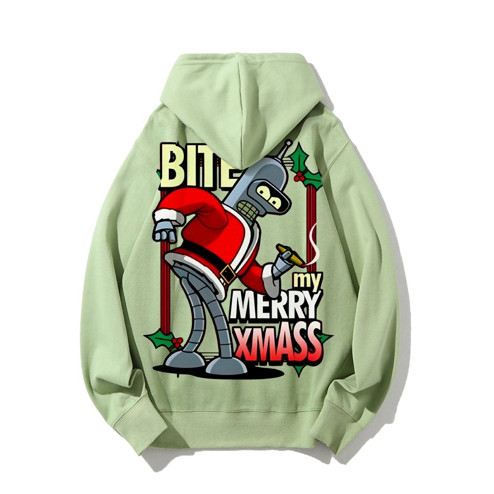 Happy Christmas From Robot Printed Back Cotton Hoodie
