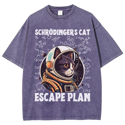 Funny Schrödinger's Cat Escape Plan Science Vintage Distressed T-shirt