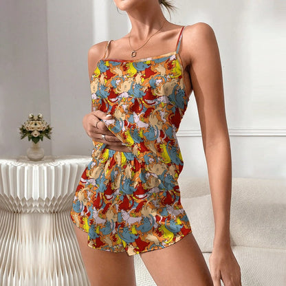 Cat Art Doodle Women's Geek Suspender Cami Set