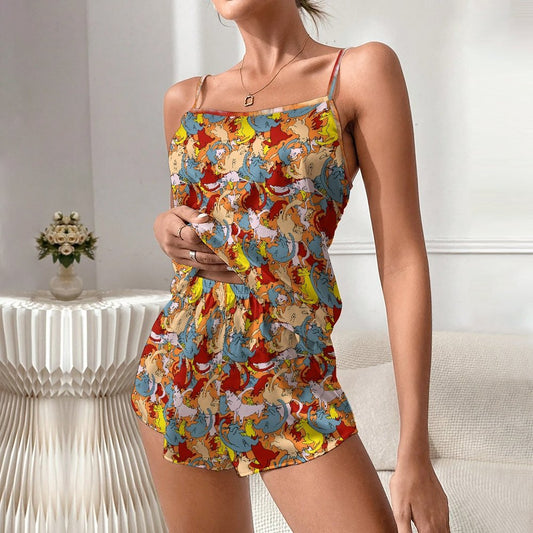 Cat Art Doodle Women's Geek Suspender Cami Set