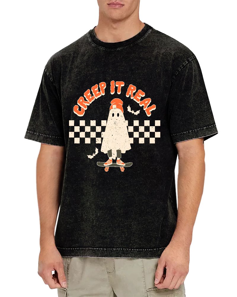 Creep it Real Vintage Ghost Halloween Vintage Distressed T-shirt
