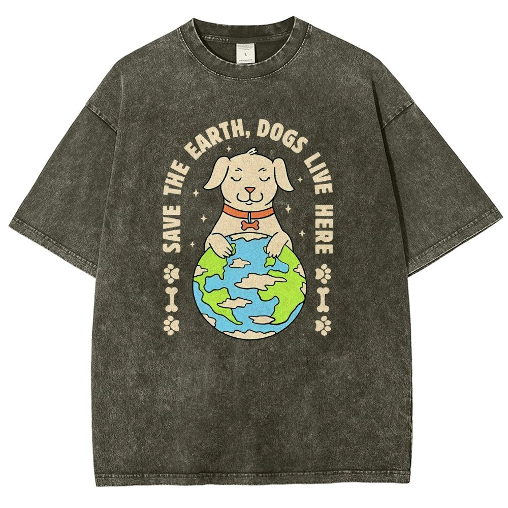 Save The Earth Dogs Live Here Vintage Distressed T-shirt