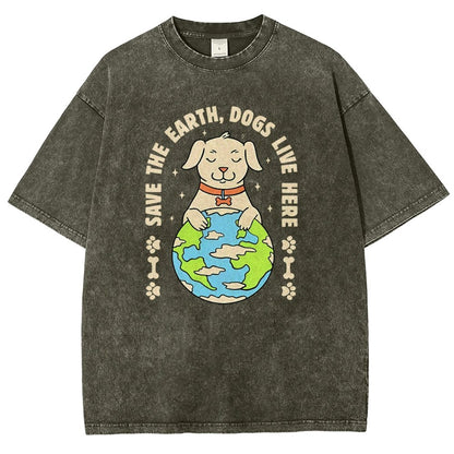 Save The Earth Dogs Live Here Vintage Distressed T-shirt