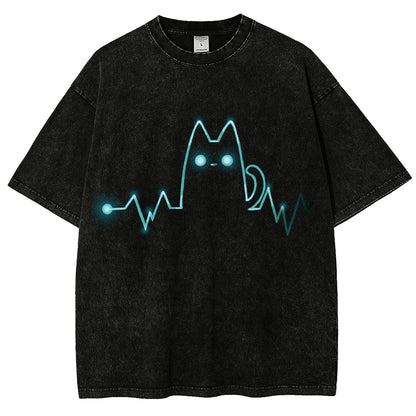 Heart Cat Beat Vintage Distressed T-shirt