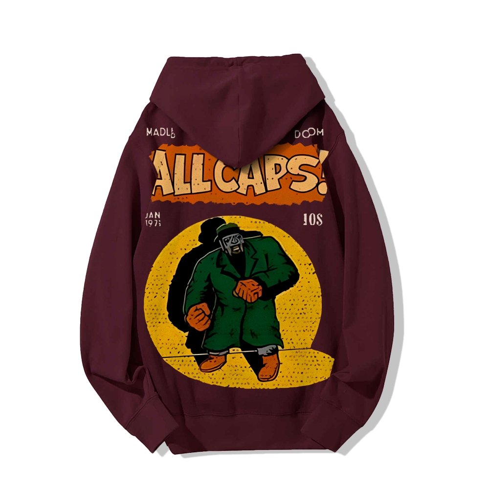 Vintage Hip-Hop Mf Graphic Printed Back Cotton Hoodie