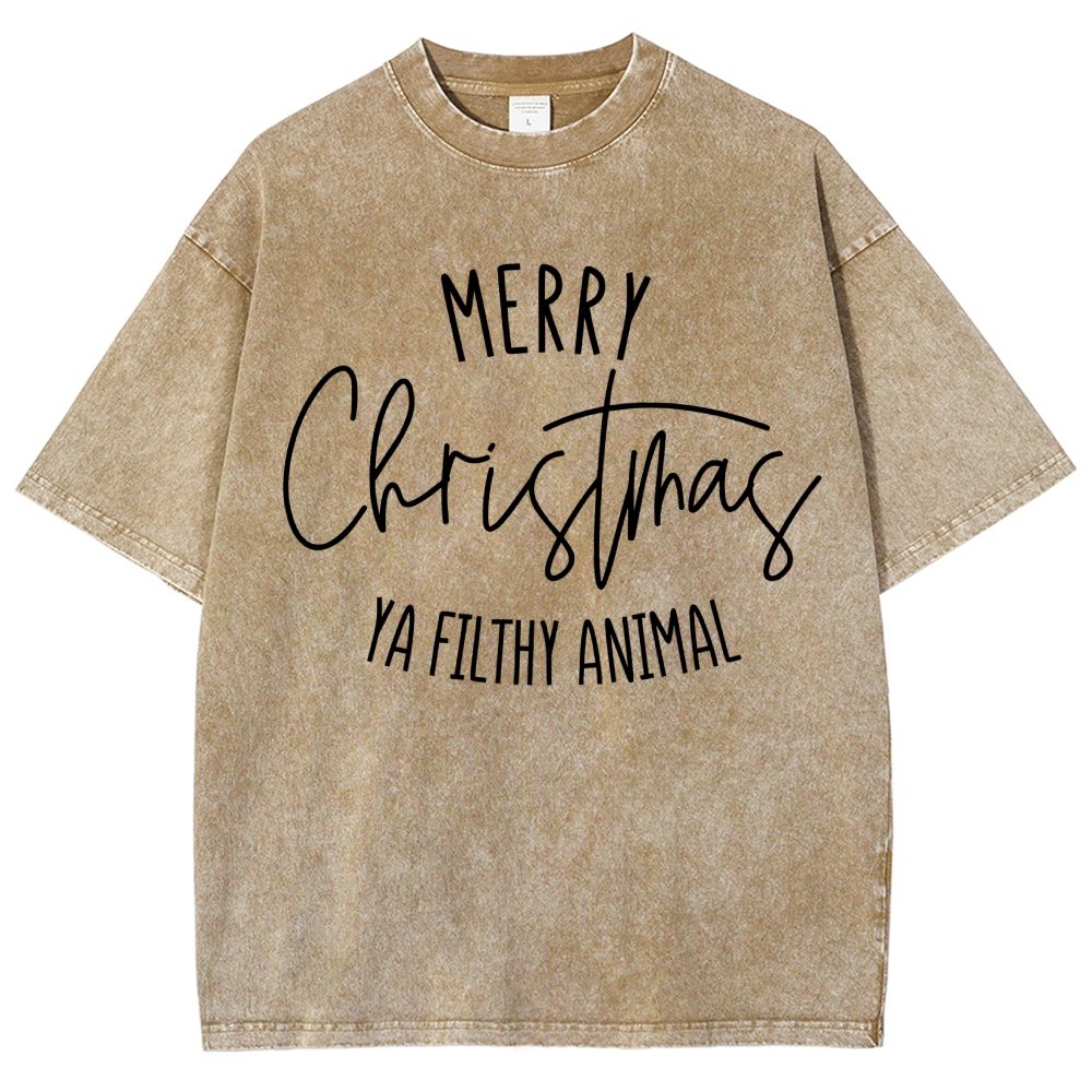 Merry Christmas Ya Filthy Animal Vintage Distressed T-shirt