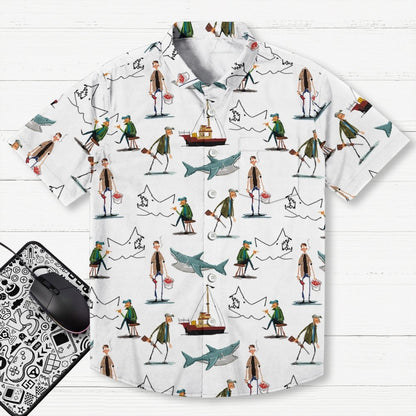Shark Art Printed Geek Hawaiian Shirt