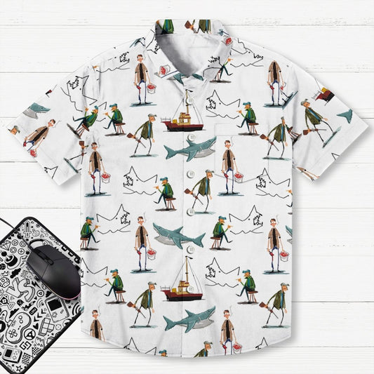 Shark Art Printed Geek Hawaiian Shirt