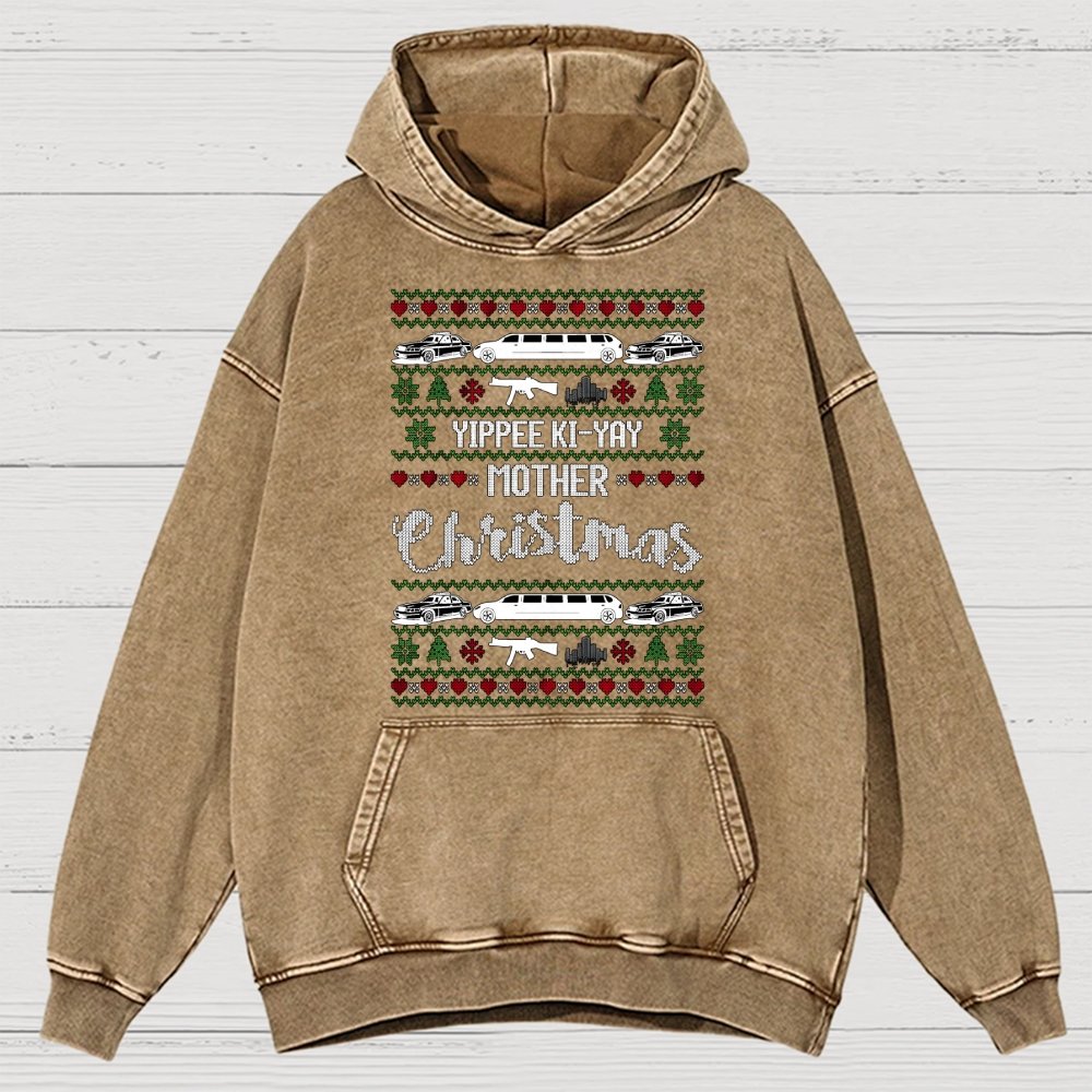 Yippee Ki-Yay Mother Christmas Ugly Vintage Distressed Hoodie