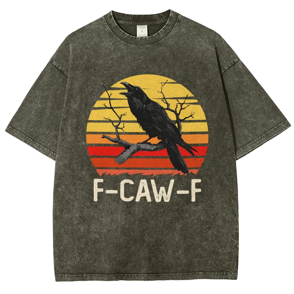 Retro Sunset F-Caw-F Black Bird Black Crow Vintage Distressed T-shirt