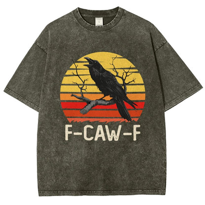 Retro Sunset F-Caw-F Black Bird Black Crow Vintage Distressed T-shirt