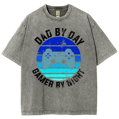 Dad By Day Gamer By Night Vintage Retro Vintage Distressed T-shirt