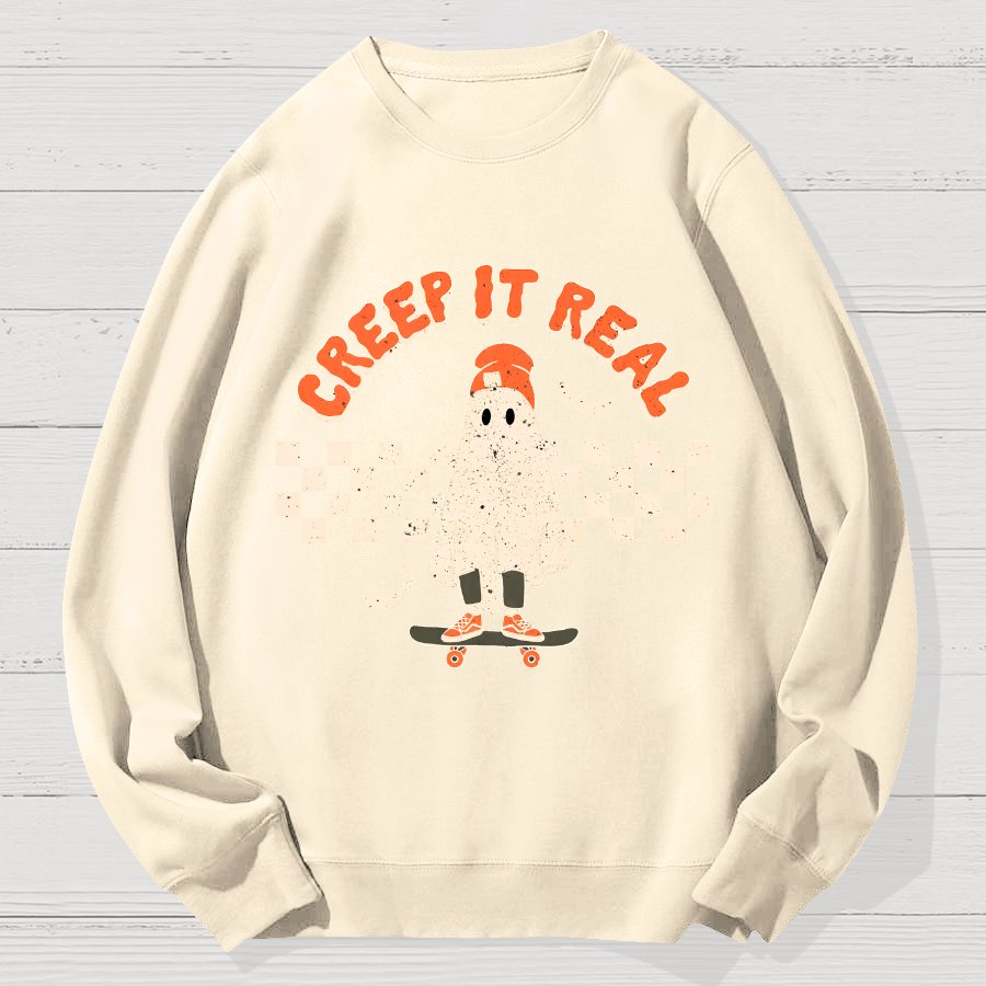 Creep it Real Vintage Ghost Halloween Geek Cotton Sweatshirt