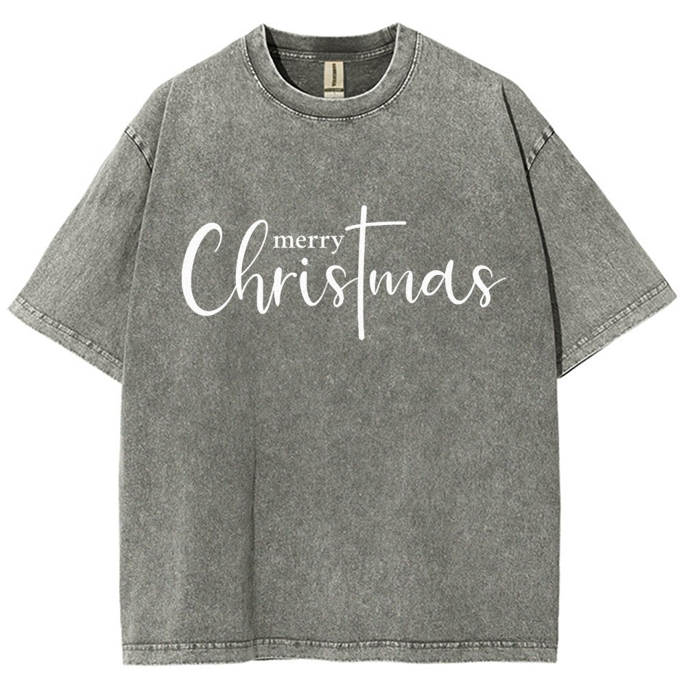 Merry Christmas .Christmas Cross Vintage Distressed T-shirt