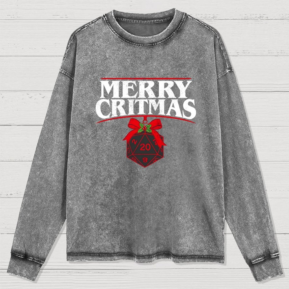 Merry Critmas D20 Holiday Washed Long Sleeve Tee