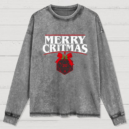 Merry Critmas D20 Holiday Washed Long Sleeve Tee